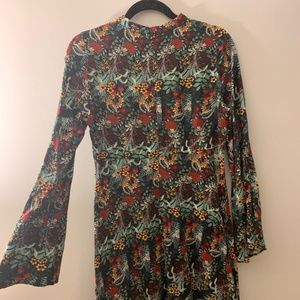 Zara Flora Print Mock Neck Skater Dress w/ bell sleeves